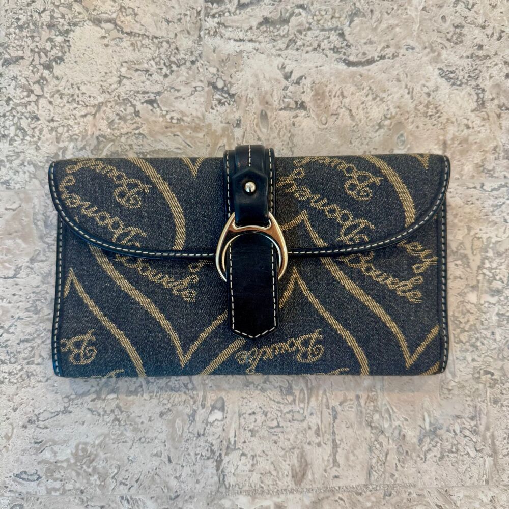 Dooney & Bourke Vintage Y2K Hearts Wallet Black Leather Tan Logo Red Inside Y2K